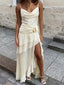 Elegant Ivory Cowl A-line Ruffled Tiered Prom Dress with Side Slit, Evening Dress, PD2823096