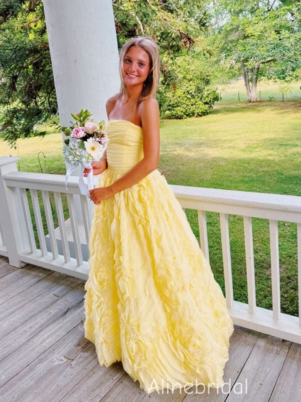 Gorgeous Yellow Strapless Pleated A-line Tulle Prom Dress, Evening Gow – AlineBridal Gorgeous Yellow Strapless Pleated A-line Tulle Prom Dress, Evening Gow – AlineBridal