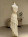 Elegant Ivory Cowl A-line Ruffled Tiered Prom Dress with Side Slit, Evening Dress, PD2823096