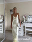 Elegant Ivory Satin V-Neck Backless Long Prom Dress, Tie Back Evening Dress, PD3823024