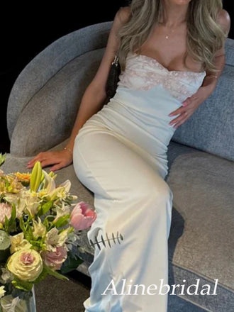 Elegant Ivory Strapless Long Prom Dress with Floral Appliques, Evening Party Dress, PD382282