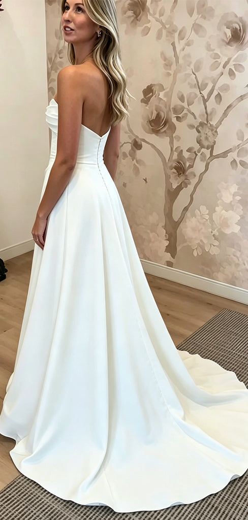 Elegant Strapless A-line Wedding Dress with Train, WD3119