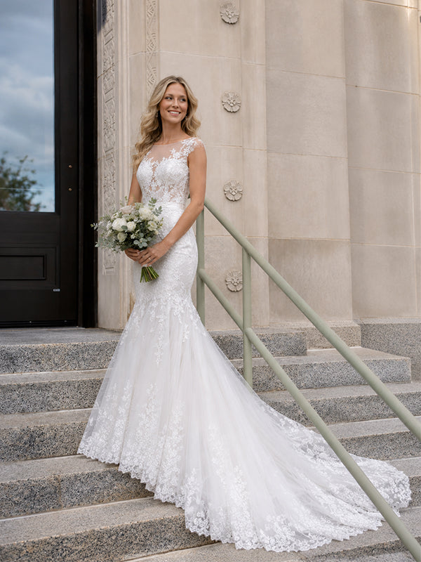 bateau mermaid wedding dress SUNLEE | Mermaid bateau neckline bridal dress