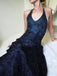Vintage Navy Blue  Lace Beadings Halter A-line Prom Dress, Evening Gown, PD2823105
