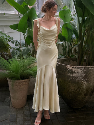 Elegant Light Champagne Cowl Neck Mermaid Evening Dress, Prom Dress, PD28231231