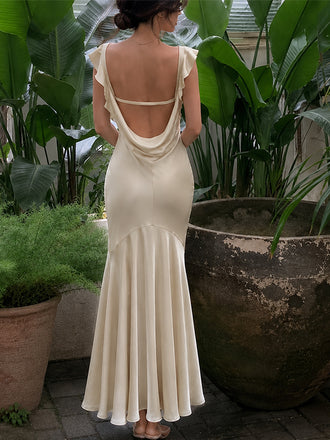 Elegant Light Champagne Cowl Neck Mermaid Evening Dress, Prom Dress, PD28231231