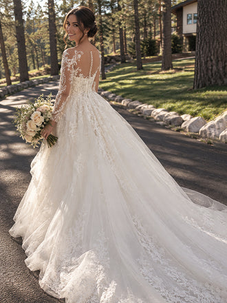 Gorgeous Floral Lace Long Sleeves A-line Wedding Dress, WD1109