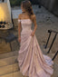 Elegant Dusty Pink Off Shoulder Corset A-line Prom Dress with Floral Embroidery, Evening Dress, PD28231270