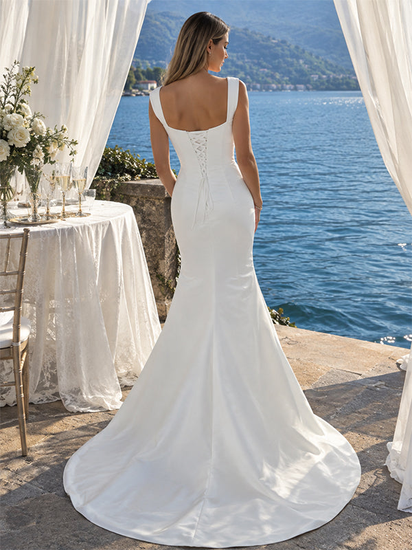 Elegant Square Mermaid Wedding Dress with Cap Sleeves, PD37962
