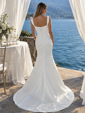 Elegant Square Mermaid Wedding Dress with Cap Sleeves, PD37962