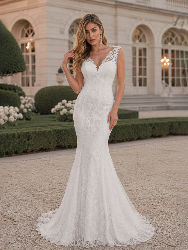 Elegant Sleeveless Mermaid Lace Up Popular  Lace Wedding Dresses, WD0142