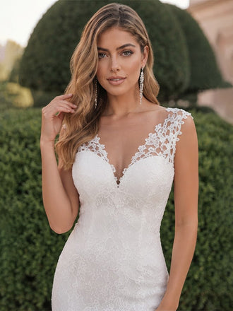 Elegant Sleeveless Mermaid Lace Up Popular  Lace Wedding Dresses, WD0142