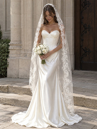 Elegant Ivory Strapless Drop Waist Mermaid Wedding Dress with Lace-Up Back, WD32245