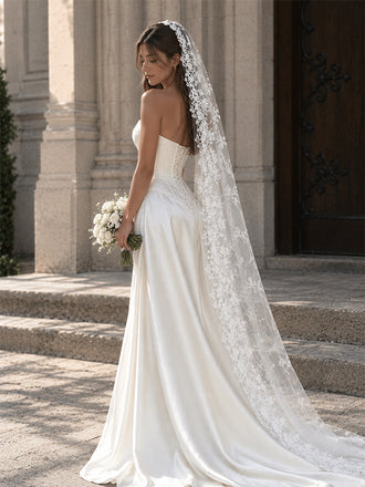 Elegant Ivory Strapless Drop Waist Mermaid Wedding Dress with Lace-Up Back, WD32245