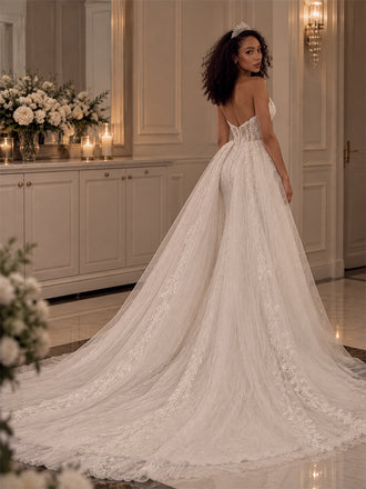 Gorgeous Ivory Beaded Strapless Side Slit Mermaid Wedding Dress, WD32235