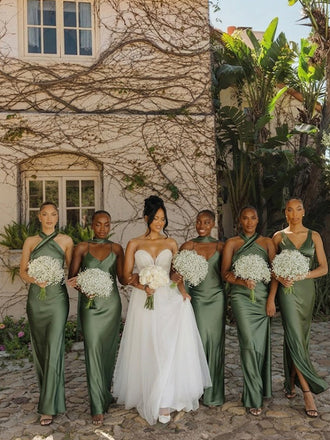 Mismatched Green Satin Maxi Bridesmaid Dress, PD2823083