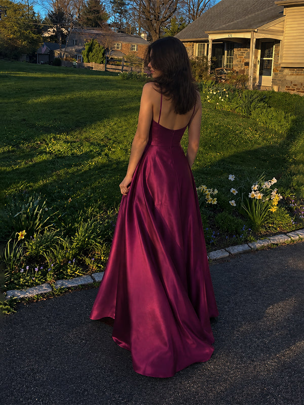 Elegant Mulberry Purple V-neck A-line Prom Dress, Evening Dress, PD28231251