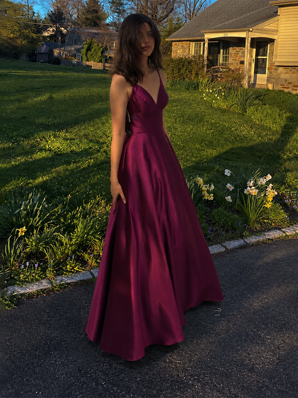 Elegant Mulberry Purple V-neck A-line Prom Dress, Evening Dress, PD28231251