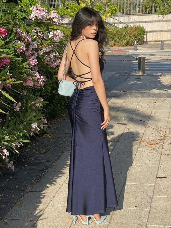 Elegant Navy Blue Backless Long Prom Dress, Evening Dress, PD382267