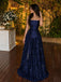Sparkly Navy Blue Sequin Strapless A-line Prom Dress, Evening Dress, PD28231285