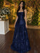 Sparkly Navy Blue Sequin Strapless A-line Prom Dress, Evening Dress, PD28231285