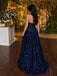 Sparkly Navy Blue Sequin Strapless A-line Prom Dress, Evening Dress, PD28231285