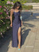 Elegant Spaghetti Straps Bateau High Slit Navy Blue Maxi Long Prom Dress，Formal Dress, PD382267