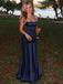 Elegant Navy Blue Square A-line Evening Party Dress, Prom Dress, PD28231269