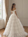 Gorgeous Off Shoulder A-line Lace Tiered Wedding Dress, WD32255