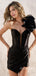 Elegant Stylish Sweetheart One Shoulder Ruffle Detail Black Short Homecoming Dress, Mini Cocktail Dress , HC382284
