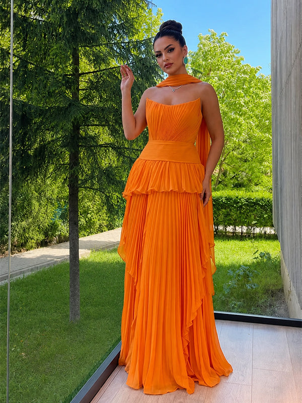 Gorgeous Orange Strapless Pleated A-line Evening Dress, Prom Dress, PD28231232