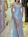 Sparkly Sleeveless Side Slit Mermaid Floor Length Prom Dress, PD3674