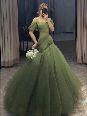 Elegant Off Shoulder Sleeveless A-line Long Layered Tulle Prom Ball Gown, PD3665