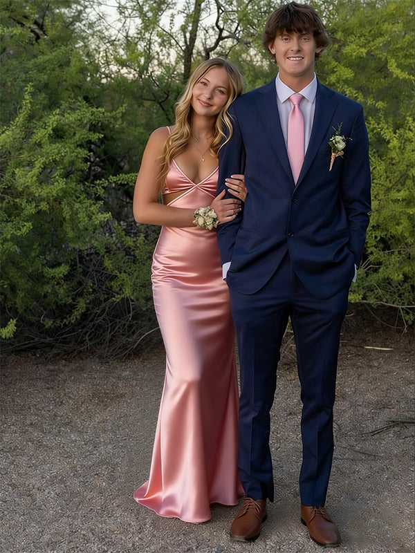 Stylish Peach Pink Spaghetti Strap Backless Long Prom Dress, Evening Dress, PD382168