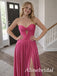 Elegant Hot Pink Strapless Pleated A-Line Prom Dress with Slit, PD3823020