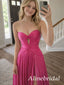Elegant Hot Pink Strapless Pleated A-Line Prom Dress with Slit, PD3823020
