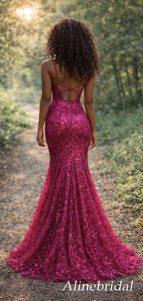 Sparkly Pink Sequins Backless Mermaid Prom Dress, Evening Dress, PD3823014