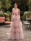 Elegant Floral Dusty Pink One Shoulder A-line Ruffled Evening Dress, Prom Dress, PD28231223