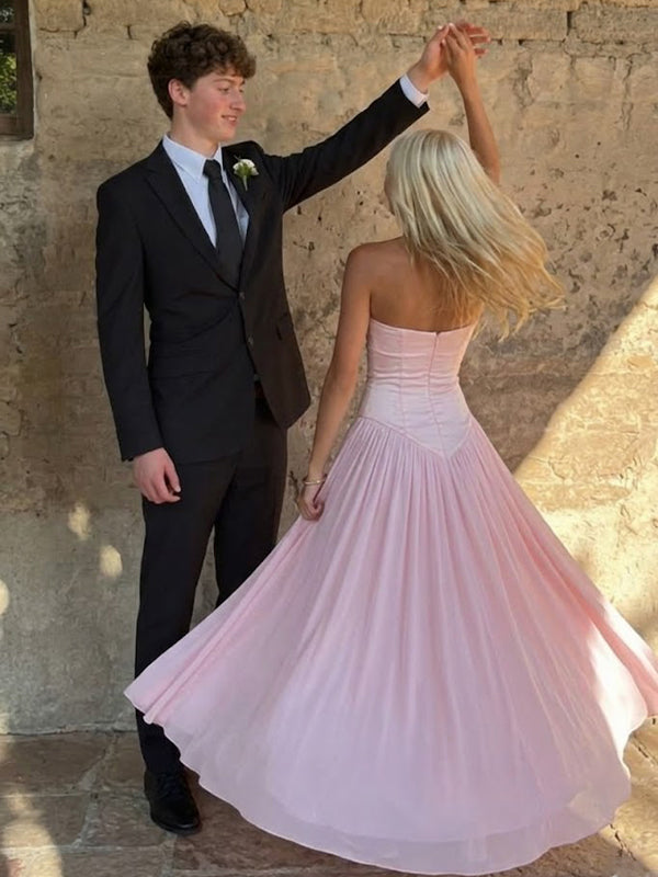 Simple Pink Strapless A-line Satin Evening Dress, Prom Dress, PD28231224