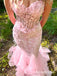 Stunning Pink Floral Lace Strapless Mermaid Prom Dress, Evening Dress, PD2823056