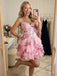 Stunning Pink Floral Strapless Corset A-line Homecoming Dress, HC382292
