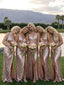 Elegant Pink Sequins V-neck Long Bridesmaid Dress with Front Slit, PD2823097