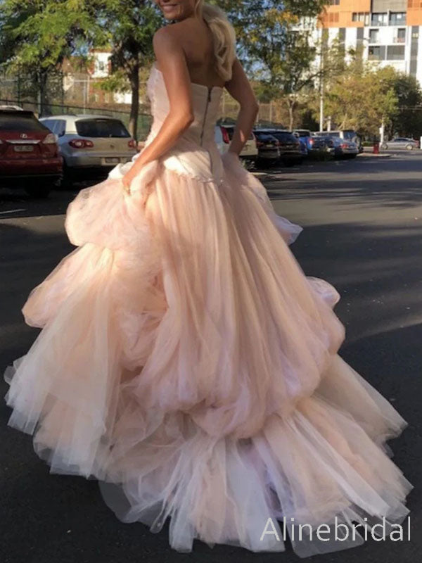 Gorgeous Pink Strapless A-line Tiered Tulle Prom Ball Gown, Evening Dress, PD3823007
