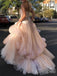 Gorgeous Pink Strapless A-line Tiered Tulle Prom Ball Gown, Evening Dress, PD3823007