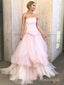 Gorgeous Pink Strapless A-line Tiered Tulle Prom Ball Gown, Evening Dress, PD3823007