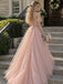 Elegant Light Pink Sweetheart Beading A-line Long Layered Tulle Prom Dress,PD38046