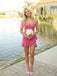 Sparkly Pink Beaded Ruffles Strapless Short Homecoming Dress, HC382315