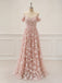Elegant Pink Butterfly Off Shoulder A-Line Evening Dress, Wedding Guest Dress, PD00247