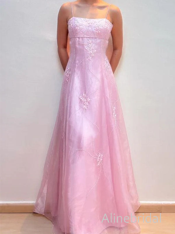 Elegant Pink Floral Appliques Backless A-line Prom Dress, Evening Dres AlineBridal Elegant Pink Floral Appliques Backless A-line Prom Dress, Evening Dres AlineBridal