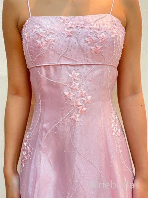 Elegant Pink Floral Backless A-line Prom Dress, Evening Dress, PD3822994